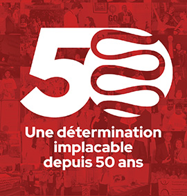Page couverture du rapport annuel avec le texte « 50 Une détermination implacable depuis 50 ans »