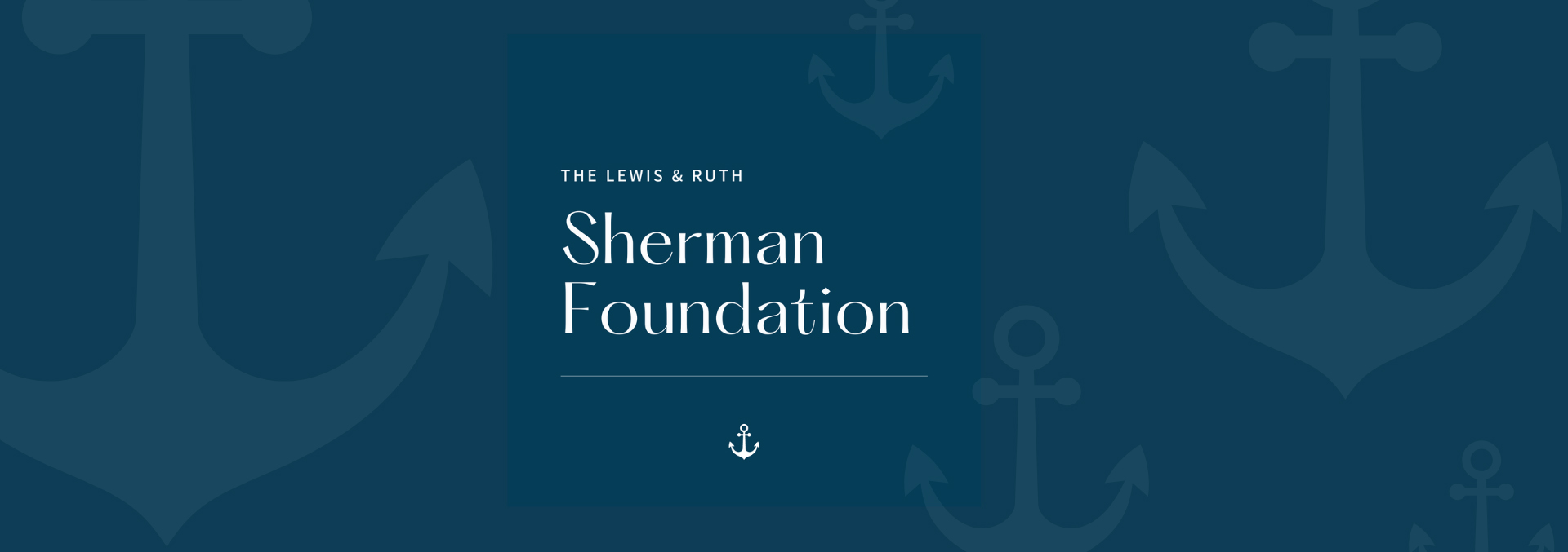 Logo de la Fondation Lewis et Ruth Sherman sur fond bleu sarcelle avec ancres