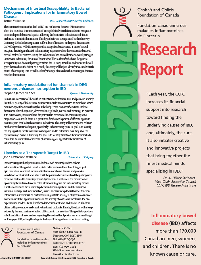  Rapport de recherche 2004 de Crohn et Colite Canada