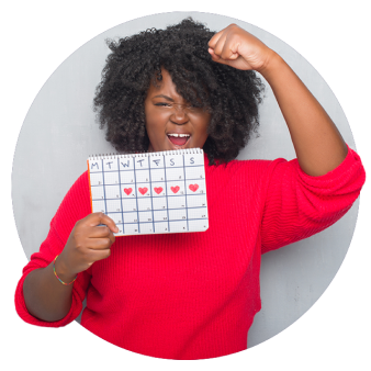Woman holding a calendar for her Go Challenge event