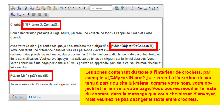 Passez en revue le modèle de message et modifiez-le au besoin